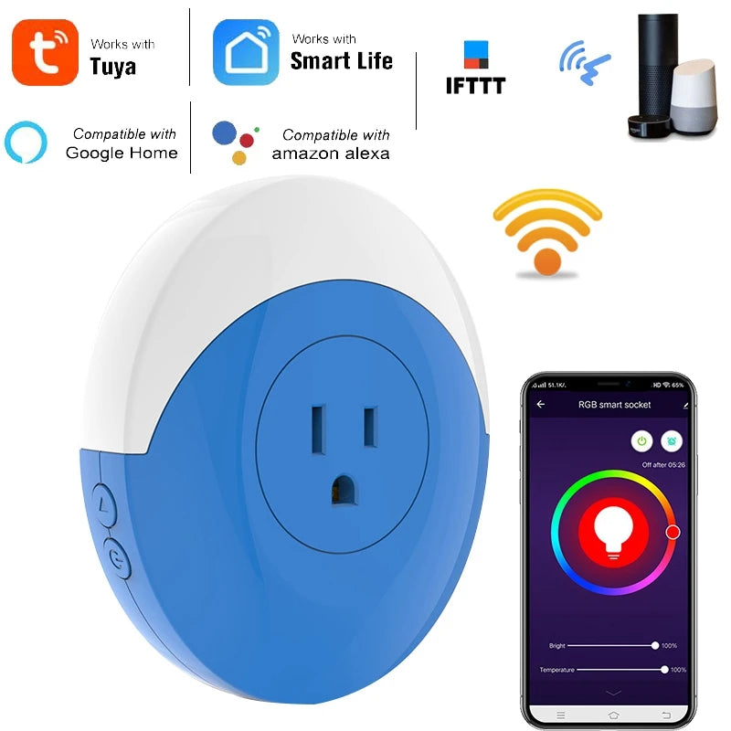 Custom 16A Wifi Smart Socket Tuya Smart Life RGB Light Voice Vontrol Timing Work with Alexa Google Home IFTTT US/EU/FR/UK/AU/IN/JP Plug Manufacturer