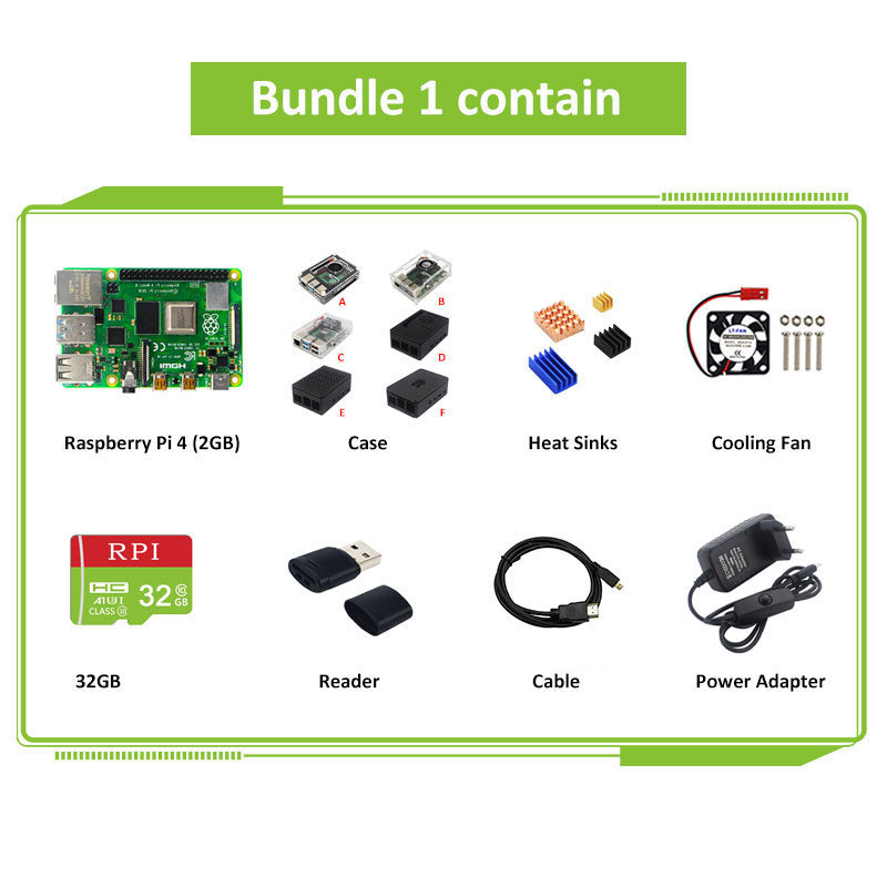 Raspberry Pi 4 Model B 2G/4G/8G RAM Board + Reader + Heat Sinks + Cooling Fan + Video Cable + Power Supply for RPI 4B