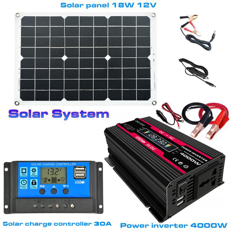 4000W Car Power Inverter Solar Panel System Kit 12V to 110V 220V With LED Display Voltage Transformer Modified Sine Wave