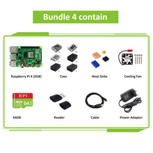 Load image into Gallery viewer, Raspberry Pi 4 Model B 2G/4G/8G RAM Board + Reader + Heat Sinks + Cooling Fan + Video Cable + Power Supply for RPI 4B
