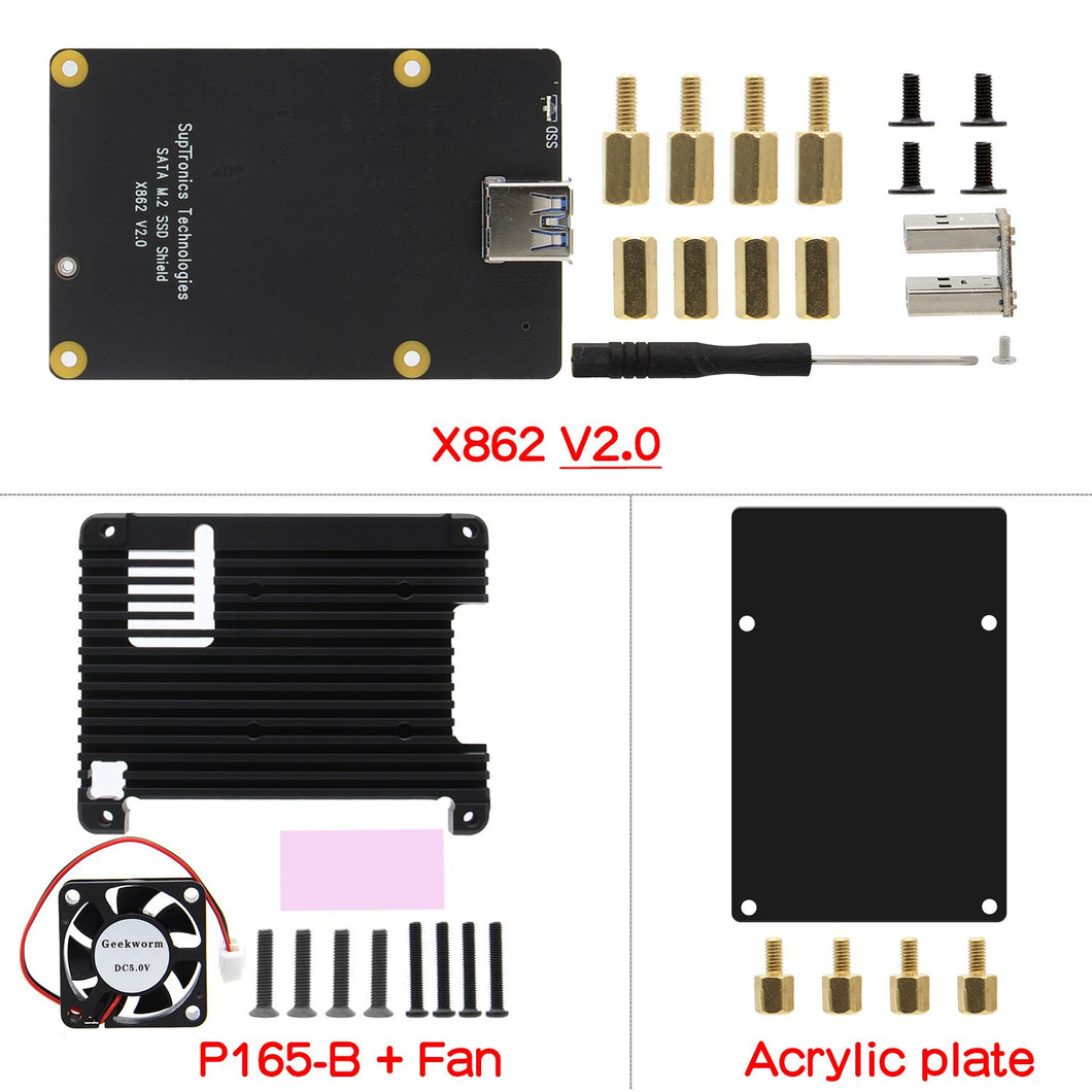 M.2 NGFF 2280 SATA SSD Storage Expansion Board / Shield X862 V2.0 & Heatsink with Fan for Raspberry Pi 4