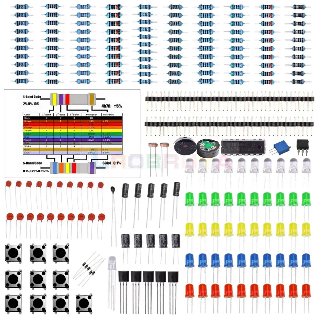 Electronics Component Basic Starter Kit with Precision Potentiometer, Buzzer, Capacitor Compatible for Arduino LTARK-21