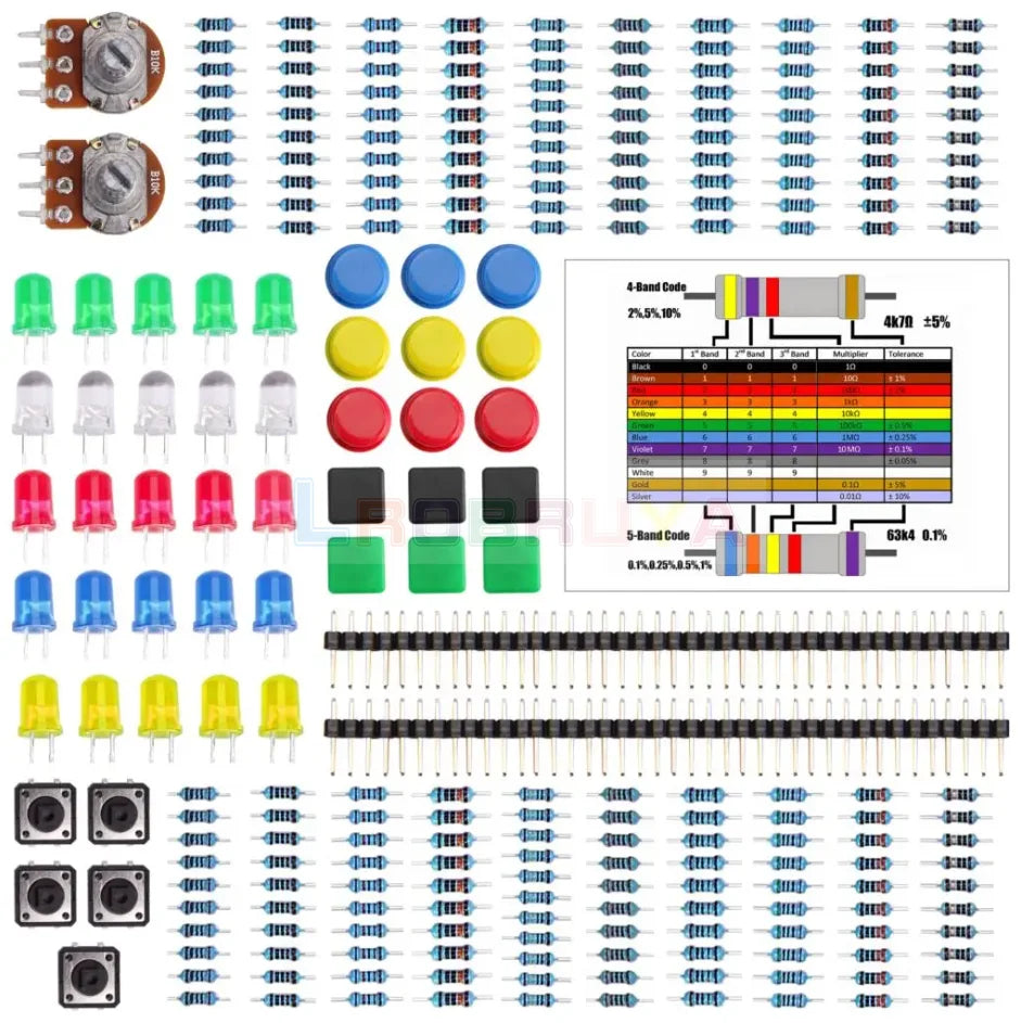 Electronics Component Pack with resistors, LEDs, Switch, Potentiometer for Arduino for UNO, MEGA2560, Raspberry Pi LTARK-23
