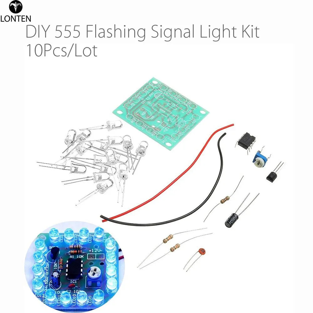 Custom Lonten 10pcs/lot 12V DC DIY 555 Flashing Signal Light Kit Flashing Speed Adjustable 40 x 40mm with 16pcs Blue LEDs Manufacturer