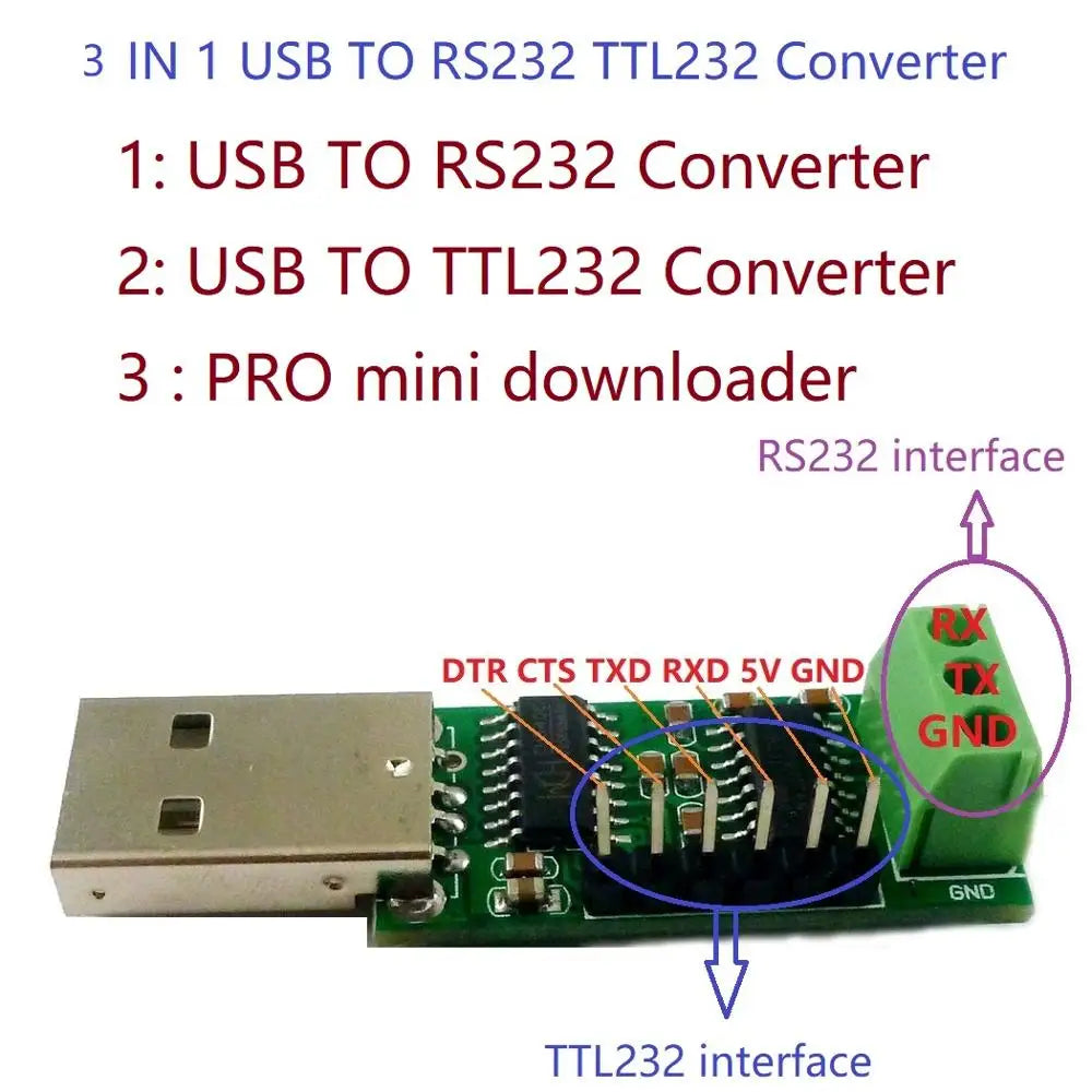 Custom OEM USB TO Serial port Multi-function converter Module RS232 TTL CH340 SP232 IC WIN10 for Pro mini STM32 AVR PLC PTZ Modubs Manufacturer