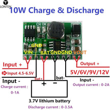 Load image into Gallery viewer, Custom 10W 3.7V 4.2V Charger &amp; 5V 6V 9V 12V Discharger Board DC DC Converter Boost Step-up Module UPS diy Li-lon LiPo lithium battery Manufacturer
