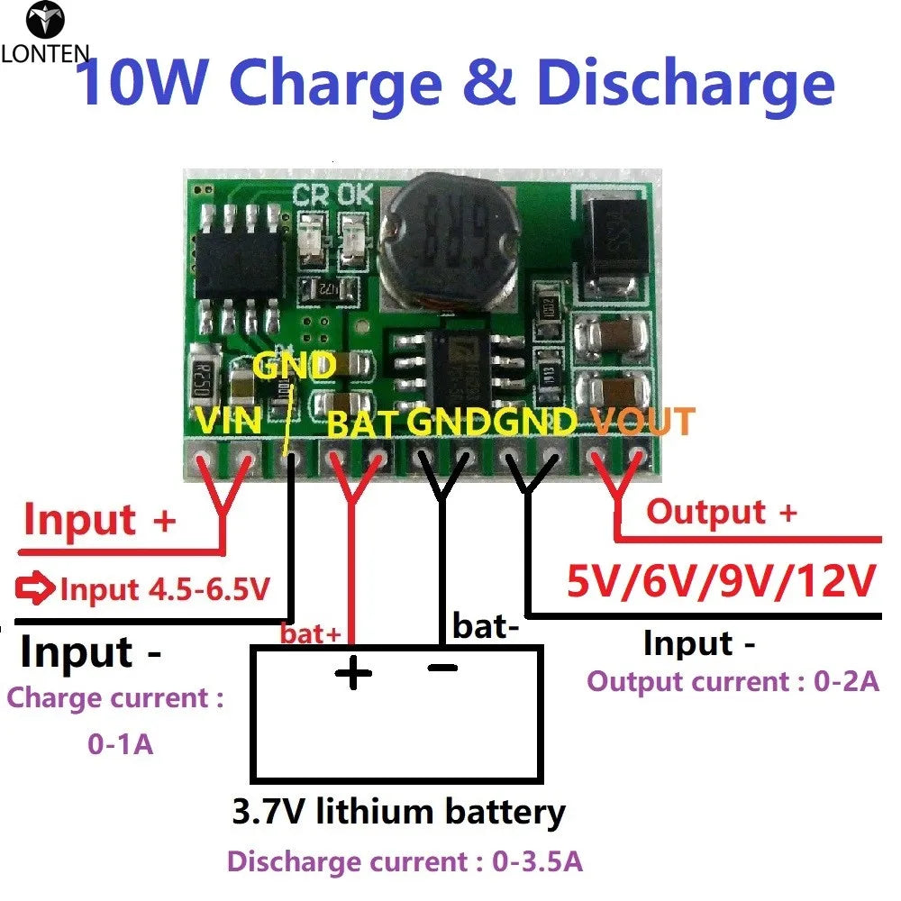 Custom 10W 3.7V 4.2V Charger & 5V 6V 9V 12V Discharger Board DC DC Converter Boost Step-up Module UPS diy Li-lon LiPo lithium battery Manufacturer