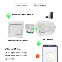 Load image into Gallery viewer, Custom New 1Pc Smart Electronics Life Tuya APP 1/2 Way 95-250V Wireless Remote Switch Smart Automation Module For Alexa Google Home Manufacturer
