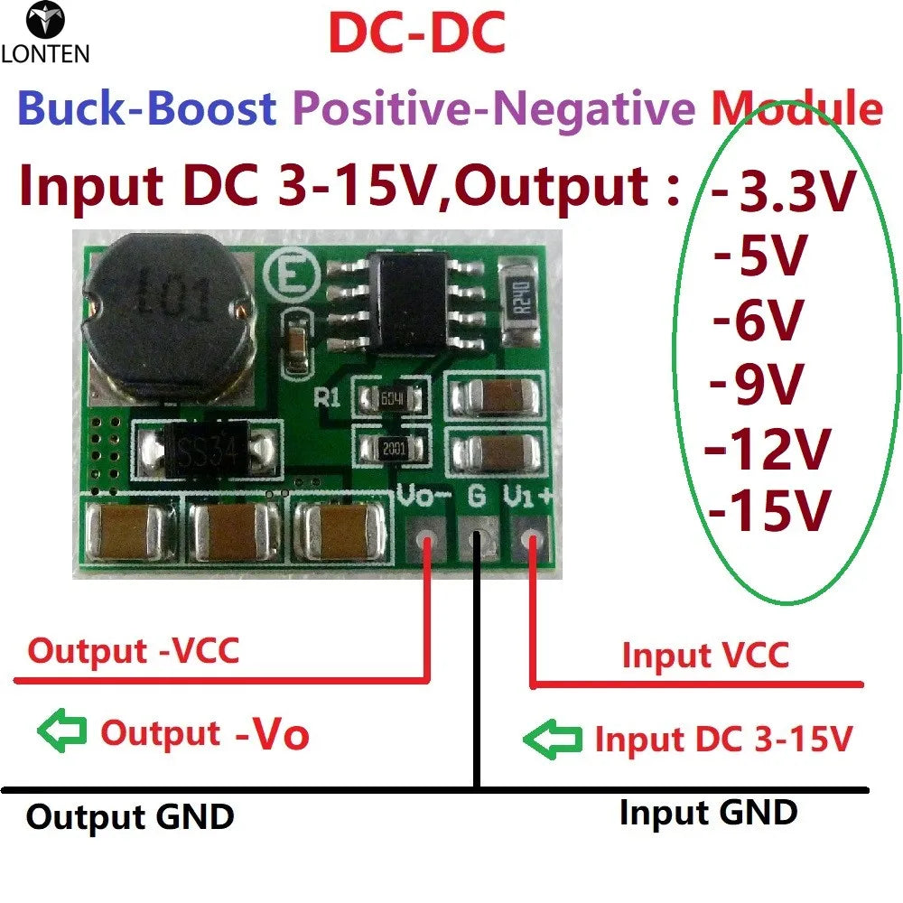 Custom 200-500mA +/- Voltage Converter Positive to Negative power supply DC-DC Boost-Buck Module +3~+15V to -3.3v -5V -6V -9V -12V-15V Manufacturer