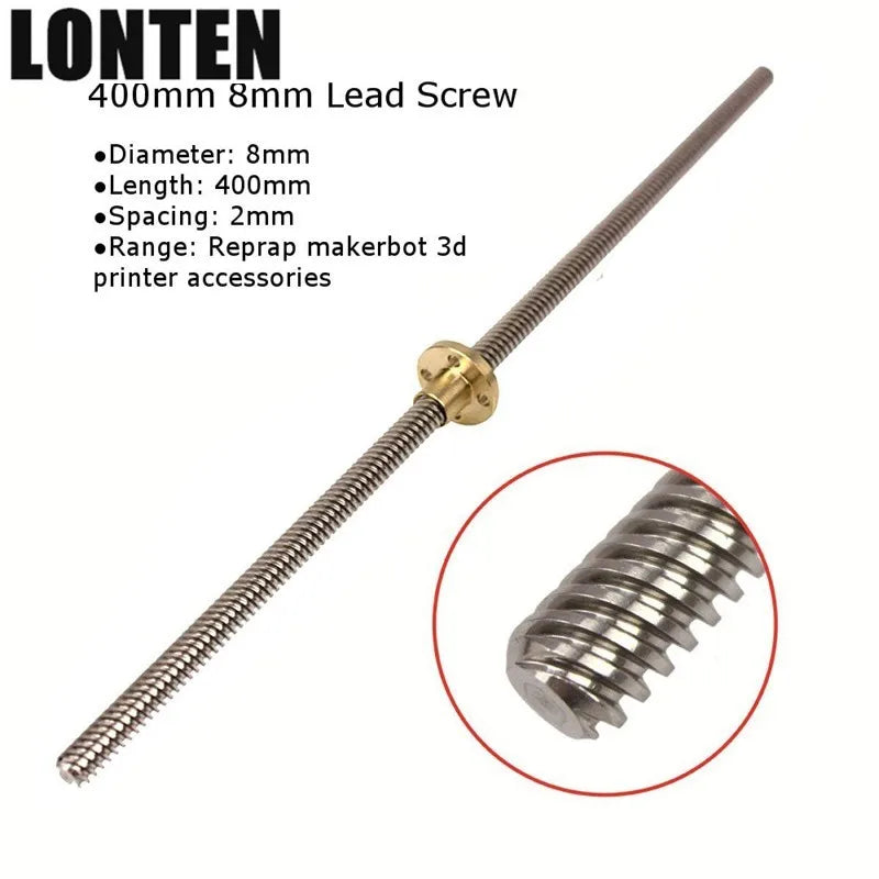 Custom Lonten T8 Lead Screw 100mm 150mm 250mm 300mm 330mm 350mm 400mm 500mm 3D Printers Parts 8mm Trapezoidal Screws Copper Nuts Leadsc Manufacturer