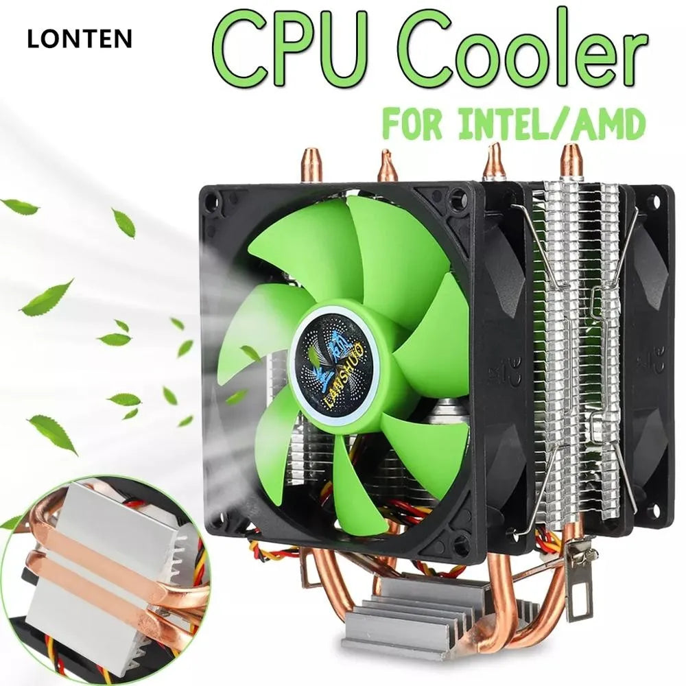Custom Lonten 90mm 3Pin CPU Cooler Heatsink Quiet Fans For Intel LGA775/1156/1155 For AMD/AM2/AM3 Dual-sided Fan - Green Manufacturer