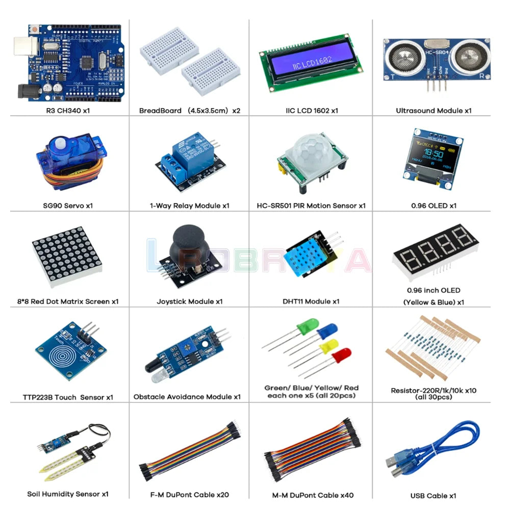Lrobruya Sensor Module Starter Kit for Arduino Uno Set R3 ,0.96
