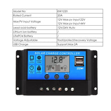 Load image into Gallery viewer, 10A 20A 30A 12V/24V LCD PWM Voltage Solar Controller Battery PV cell panel charger Regulator Lamp 100W 200W 300W 400W 500W
