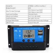 Load image into Gallery viewer, 10A 20A 30A 12V/24V LCD PWM Voltage Solar Controller Battery PV cell panel charger Regulator Lamp 100W 200W 300W 400W 500W
