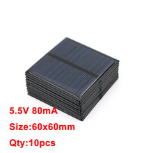 Load image into Gallery viewer, 10pcs Solar Panel 5.5V Mini Solar System DIY For Battery PV Cell Phone Chargers Portable 70mA 80mA 100mA 110mA 160mA 180mA 291mA
