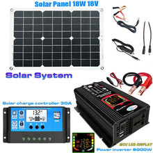 Load image into Gallery viewer, 110V/220V Solar Panel System 18V18W Solar Panel 30A Charge Controller 4000W Car Solar Inverter Kit Complete Power Generation Kit
