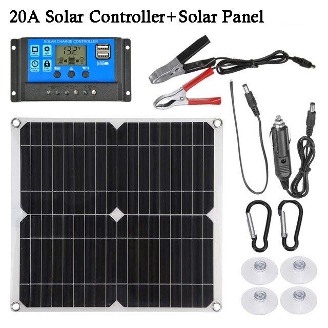 200W Solar Panel 12V DC USB Portable Fast-charging Emergency with 10-60A Controller Solar Outdoor Battery Charger for Car Yacht