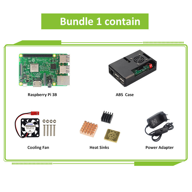 Raspberry Pi 3 Model B or Raspberry Pi 3 Model B Plus Board + ABS Case + Power Supply Mini PC Pi 3B/3B+ with WiFi
