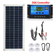Load image into Gallery viewer, 30W Solar Panel Complete Kit 12V USB Power Portable Outdoor Polysilicon Solar Cell Camping Hiking Travel Phone Battery Charger
