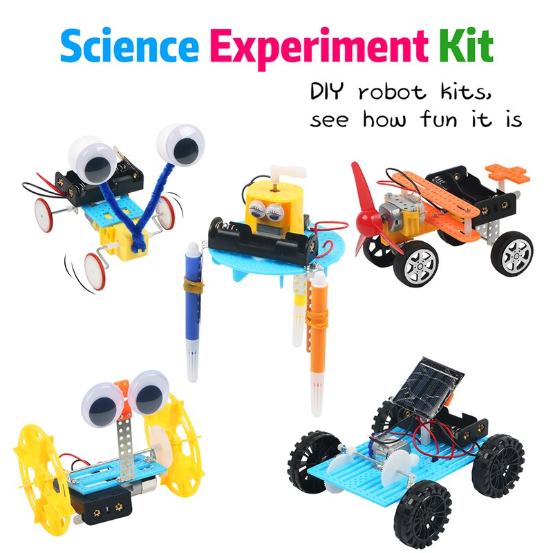 5 Set STEM Science Experiment Kit with Solar Hybrid Car Doodle Robot kit， Diy electronic kit Educational Gift for Boy