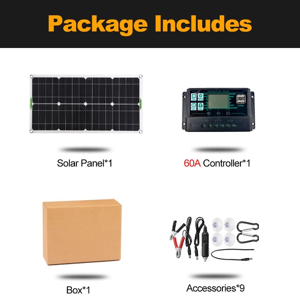 500W Solar Panel Kit Complete Dual 12/5V DC USB With 60A/100A Solar Controller Solar Cells for Car Yacht RV Battery Charger