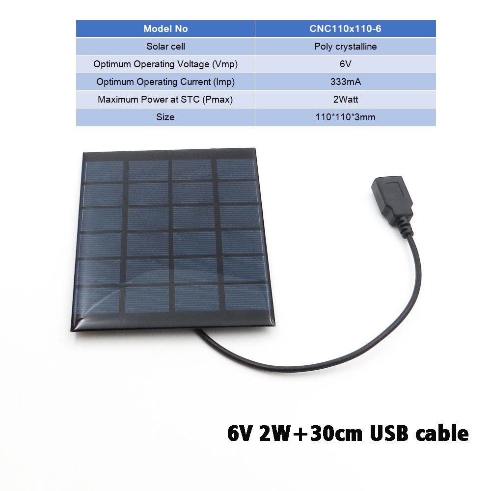 6VDC 2 3 4.5 6 W Watt Solar Panel Charger Bluetooth speaker Powebank Digital camera 5V USB output Solar Panel 6V