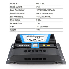 Load image into Gallery viewer, 80A/60A/30A/20A LCD Display solar Panel Power Battery bank charger PWM solar charge controller USB 5V used for lead acid battery
