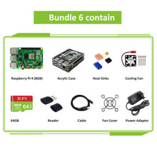Load image into Gallery viewer, Raspberry Pi 4 Model B Kit 2GB/4GB/8GB RAM Board+ Cable + Acrylic Case +  Reader +5V 3A Power Supply for Raspberry Pi 4
