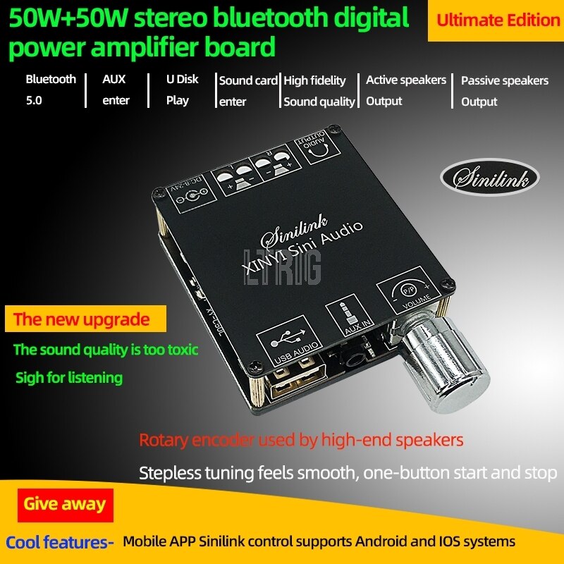 custom 1Pcs XY-C50L/C50H Bluetooth Wireless Audio Digital Power amplifier Stereo board 50Wx2 Amp Amplificador 3.5MM APP