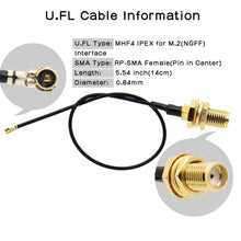 Load image into Gallery viewer, NVIDIA Jetson Xavier NX  M.2 NGFF Card Dual Band WiFi Antenna 6dBi IPEX MHF4 to RP SMA Female Extension Cable (2Pcs)
