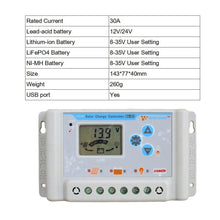 Load image into Gallery viewer, PWM Wincong Solar Charge Controller 30A 10A 20A 3A 6V 12V 24V 48V 60V LI-ION NI-MH LiFePO4 Battery
