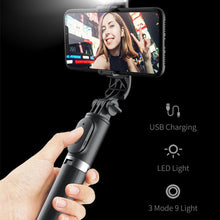 Load image into Gallery viewer, Q02S Wireless Bluetooth Selfie Stick Foldable Mini Tripod Stabilizer With LED Fill Light Shutter Remote Control For IOS Android
