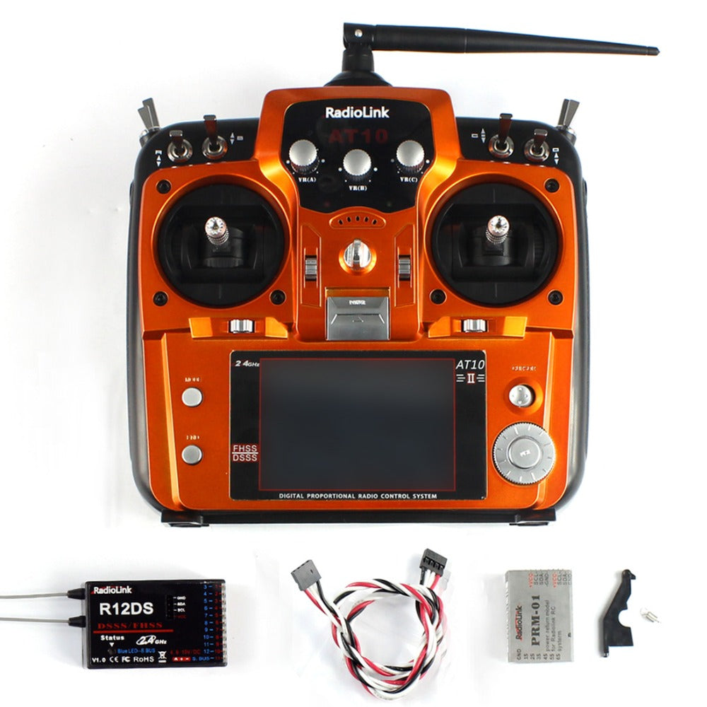 Radiolink AT10II 2.4Ghz 10CH RC Transmitter with R12DS Receiver PRM-01 Voltage Return Module For RC Helicopter Airplane