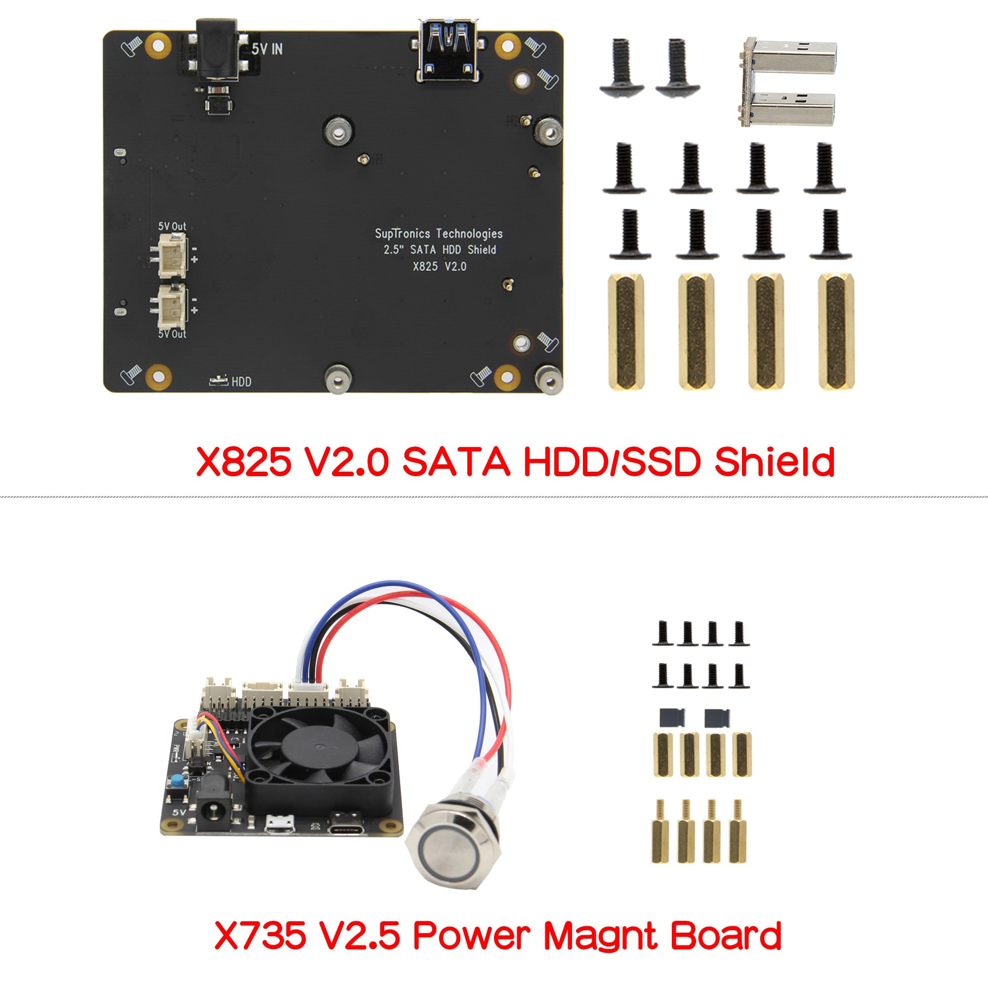 Geekworm X825-C8 (X825 V2.0) Metal Case+Power Switch+Cooling Fan Support  X825 V2.0 2.5 inch SATA SSD/HDD Shield & Raspberry Pi 4 Model B & X735