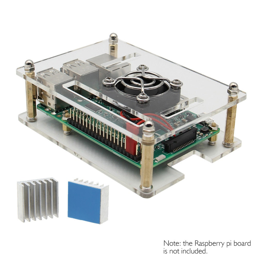 Raspberry Pi 3 Case + Fan + Heatsink Kit, Acrylic Shell with Cooling Fan & Aluminum Heatsinks for Raspberry Pi 3 Model B, 2B, B+