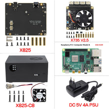 Load image into Gallery viewer, Raspberry Pi 4 (8GB)Board  + X825 2.5 inch SATA HDD/SSD Shield with Case + X735 Power Management Board + Power Supply Kit
