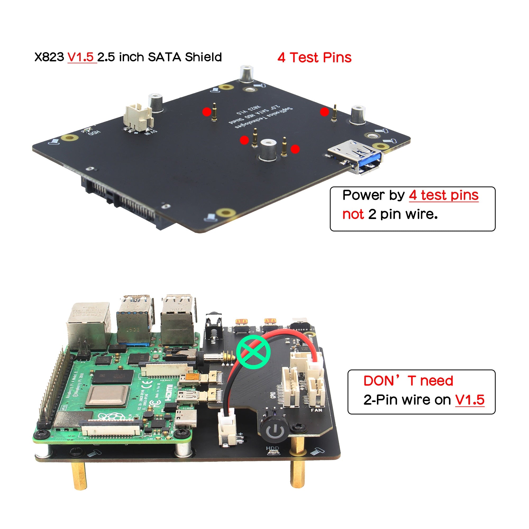 Geekworm for Raspberry Pi 4 SATA Storage, X825 V2.0 2.5 inch SATA HDD/SSD  Expansion Board UASP Supported Compatible with Raspberry Pi 4 Model B
