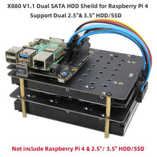 Load image into Gallery viewer, Raspberry Pi 4 model B X880 V1.1 Dual SATA Gen3 HDD Shield, 2.5&quot;/ 3.5&quot;SATA HDD/SSD Storage Expansion Board for Raspberry Pi4B

