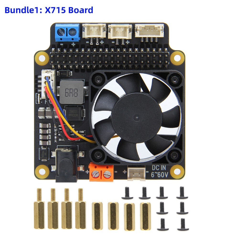 Raspberry Pi X715 Power Management Expansion Board with Wide Voltage Input(6V~60V) & PWM Fan for Raspberry Pi 4 B / 3B+ / 3B