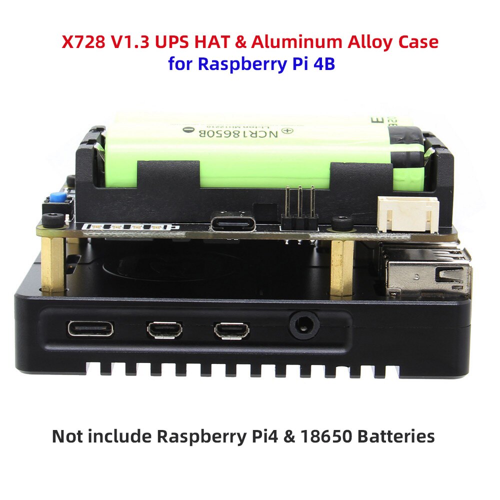 Raspberry Pi X728 V2.1 UPS HAT& Power Management Board with CNC Aluminum Alloy Metal Case for Raspberry Pi 4B Only