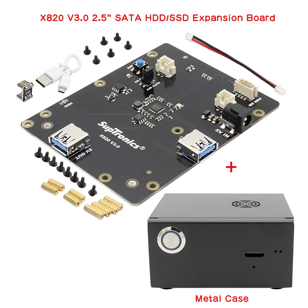 Raspberry Pi X820 V3.0 Expansion Board & Metal Case Supports 2.5-inch SATA HDD/SSD For Raspberry Pi 3 Model B+, 3B, 2B, B+