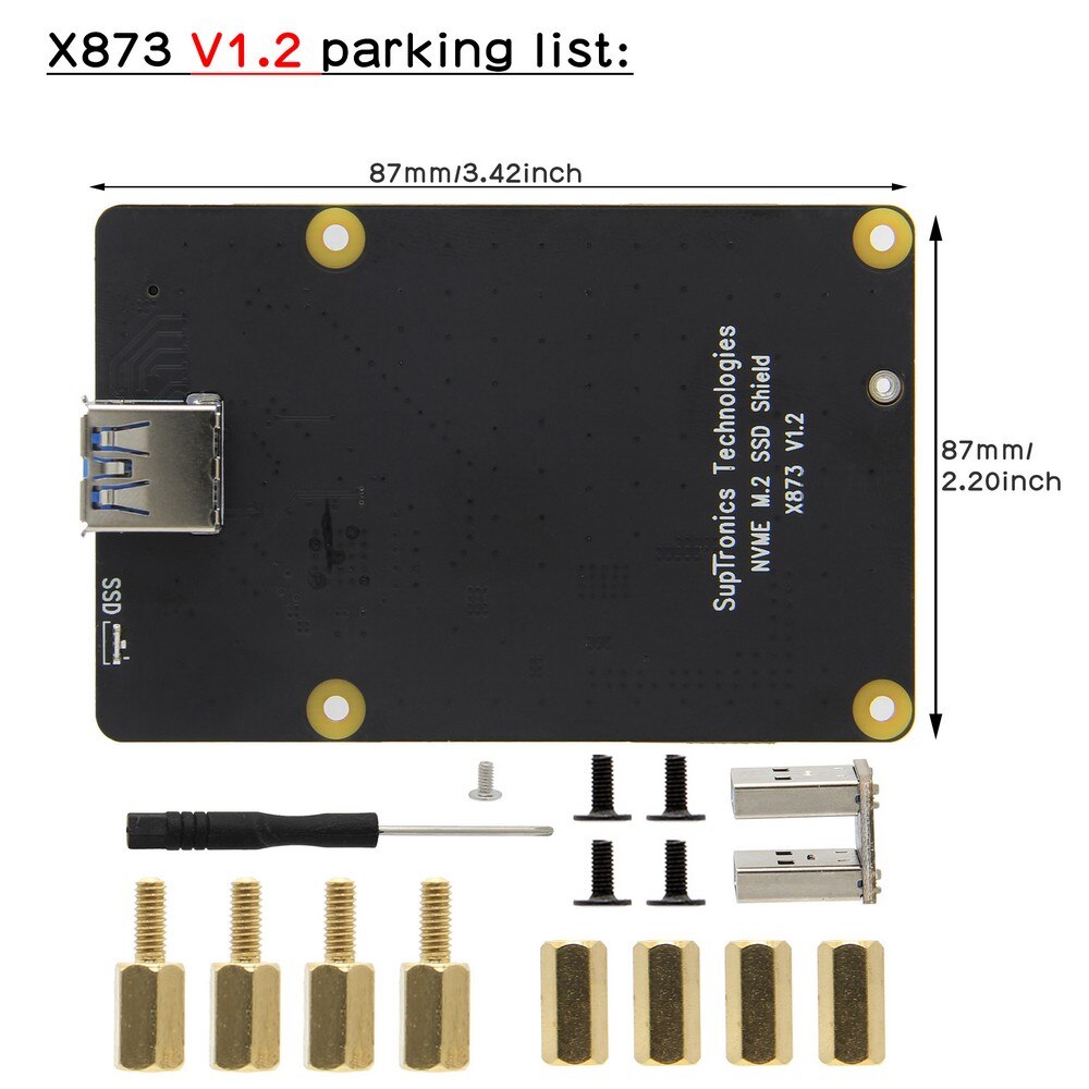 Raspberry Pi X873 NVMe M.2 2280 SATA SSD Shield, X873 V1.2 Expansion Board for Raspberry Pi 4 Model B
