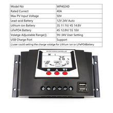 Load image into Gallery viewer, Solar Charge Controller PWM 60/50/40/30/20/10A RP10 DC 12V 24V Auto Solar battery charger Solar PV Regulators
