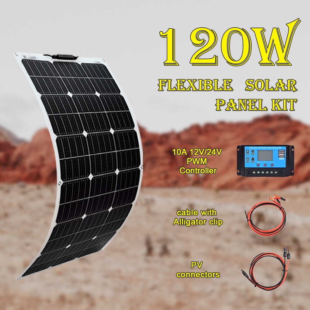 Solar Panel 12v Kit Flexible Solar Cell 120W 18V Module With Solar Controller Power for Battery Households Camping RVs Yacht Car