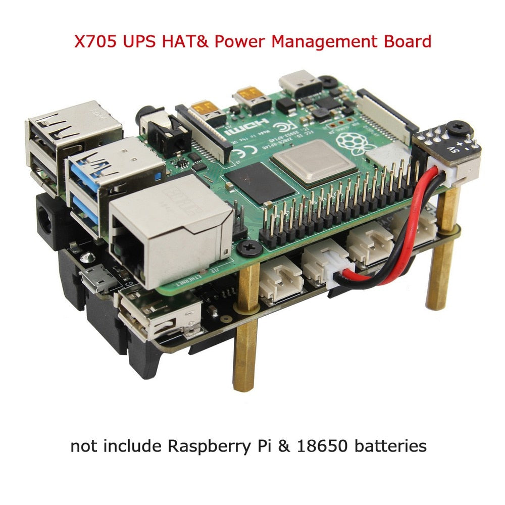 X705 UPS HAT 18650 Power Max 5.1V 8A Output Expansion Board Smart Uninterruptible Power Supply for Raspberry Pi 4 Model B/3B+/3B