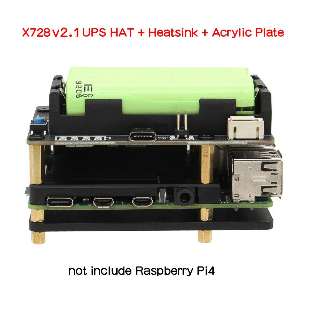 X728 V2.1 UPS HAT& Power Management Board + Heatsink for Raspberry Pi 4B/3B+/3B