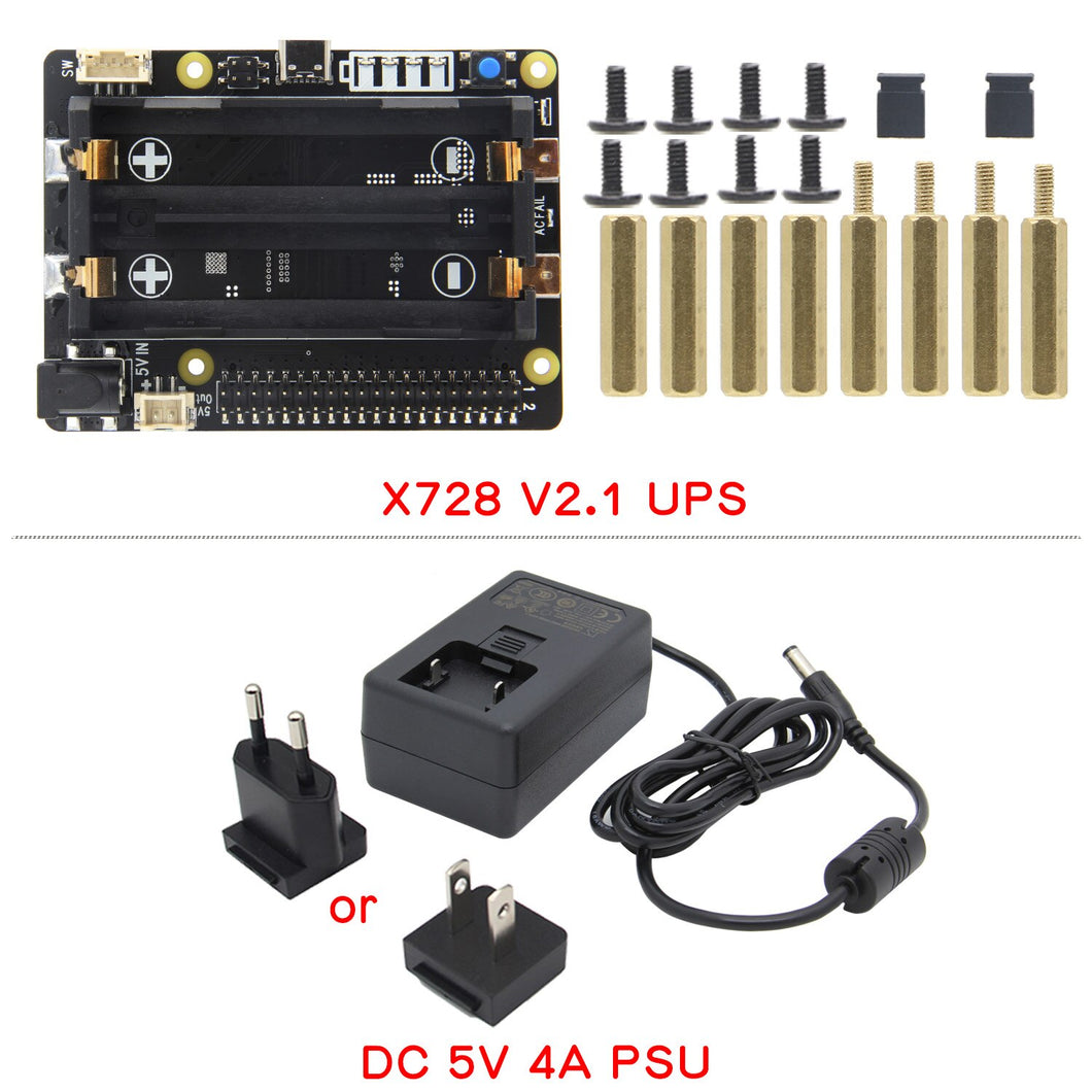 X728 V2.1 UPS HAT& Power Management Board with Power supply, Auto On & Safe Shutdown & AC Power Loss Detection for Raspberry Pi